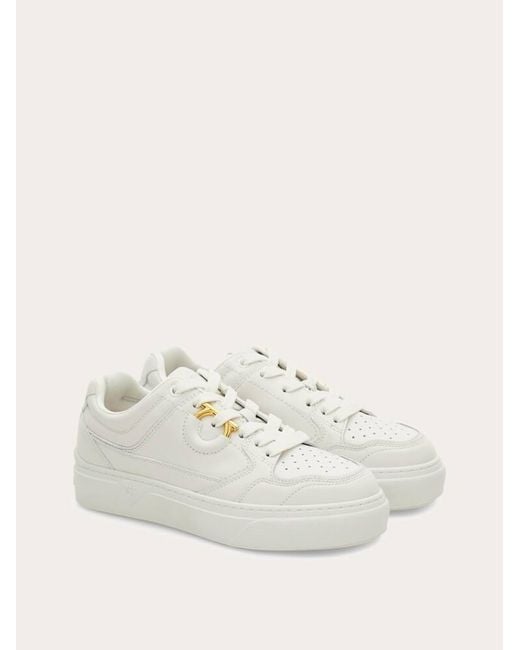 Ferragamo White Gancini Sneaker