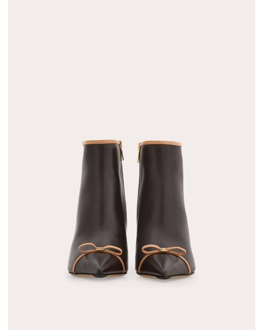 Ferragamo Black Pointed Ankle Boot With Mini Bow Detail