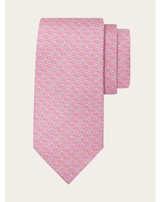 Ferragamo Pink Margarita Print Silk Tie for men