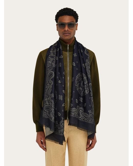 Ferragamo Blue Arabesque Print Stole for men
