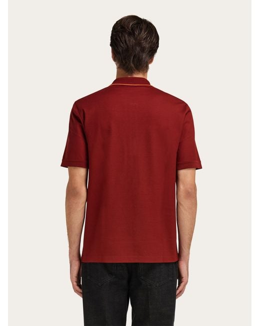 Ferragamo Red Cotton Polo Shirt With Zip Closure for men