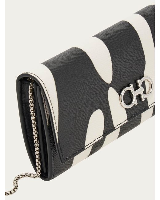 Ferragamo Black Gancini Wallet With Chain