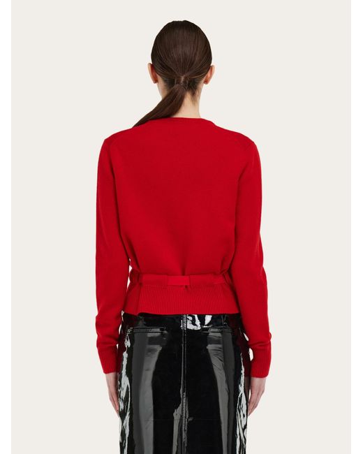 Ferragamo Red Cardigan With Thread Through Belt
