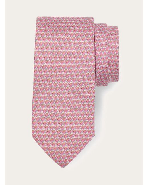 Ferragamo Pink Flamingo Print Silk Tie for men