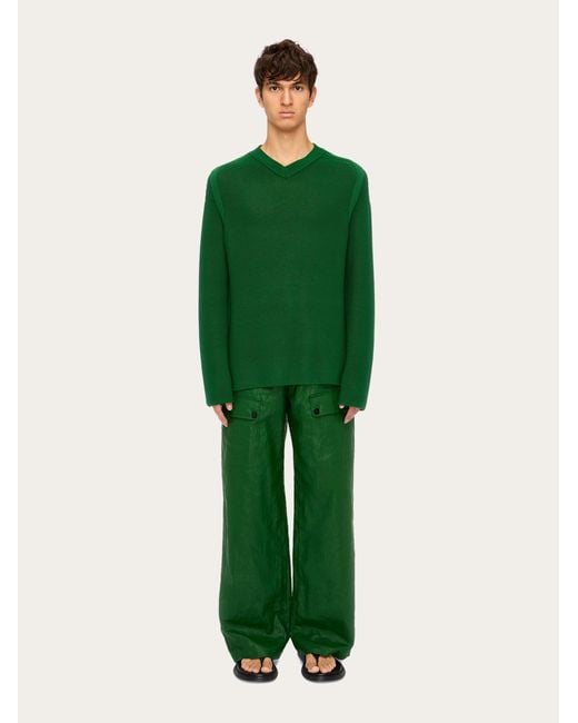 Ferragamo Green V-neck Sweater for men