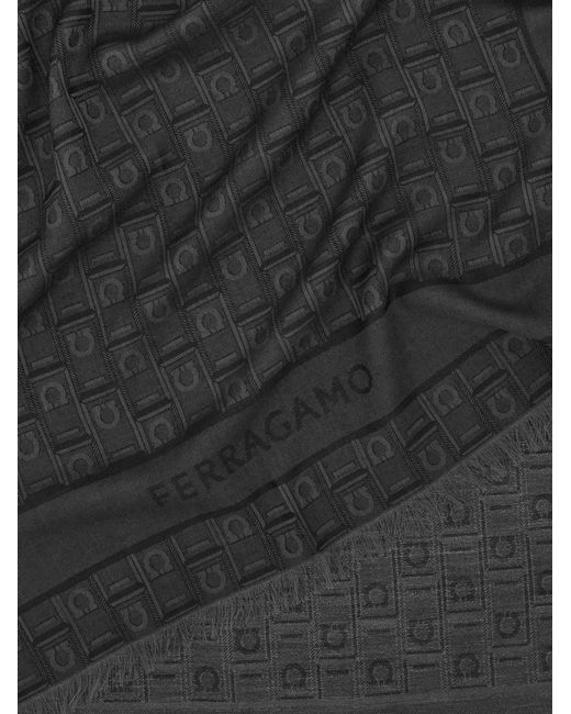 Ferragamo Black Gancini Monogram Jacquard Stole for men