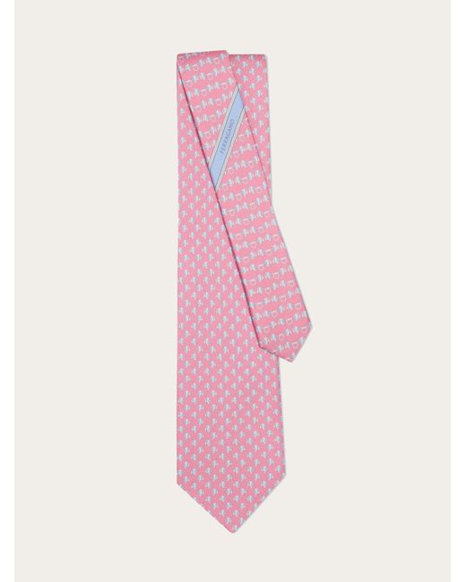 Ferragamo Pink Mini Fish Print Silk Tie for men