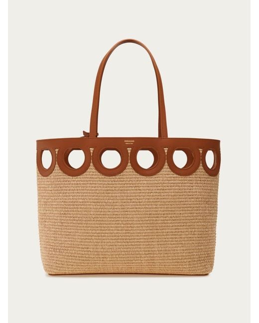 Ferragamo Natural Gancini Outline Tote Bag (M)