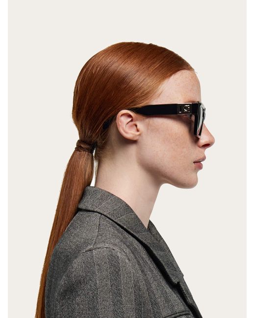 Ferragamo Black Rectangular Frame Sunglasses