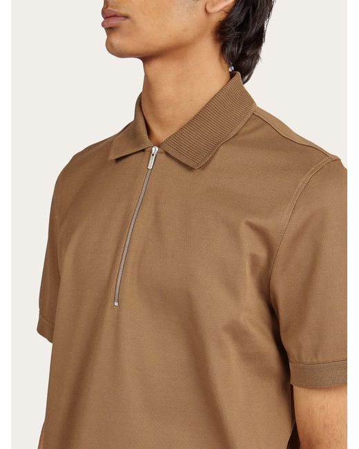 Ferragamo Brown Polo With Zip Collar for men