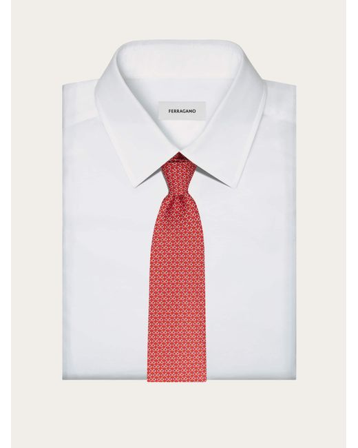 Ferragamo Red Gancini Square Print Silk Tie for men