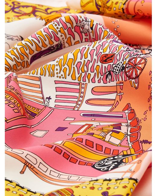 Ferragamo Orange Palazzo Spini Feroni Print Silk Scarf