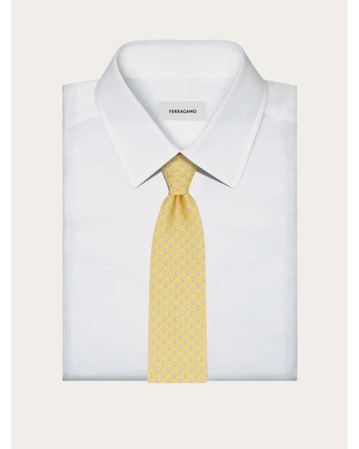 Ferragamo Yellow Shark Print Silk Tie for men