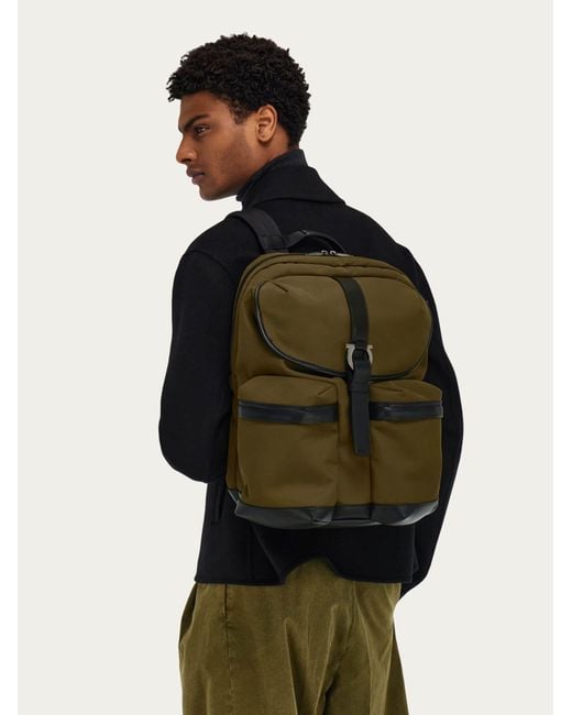 Ferragamo Green Canvas Backpack for men