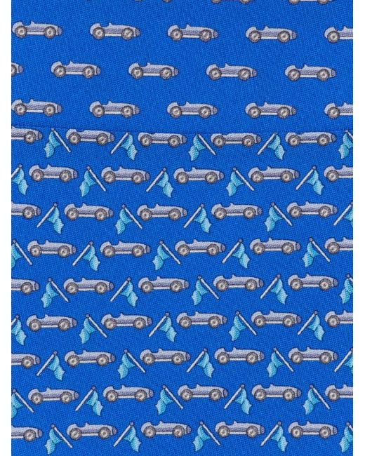 Ferragamo Blue Race Print Silk Tie for men
