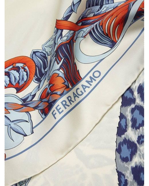 Ferragamo Blue Animalier Print Silk Foulard