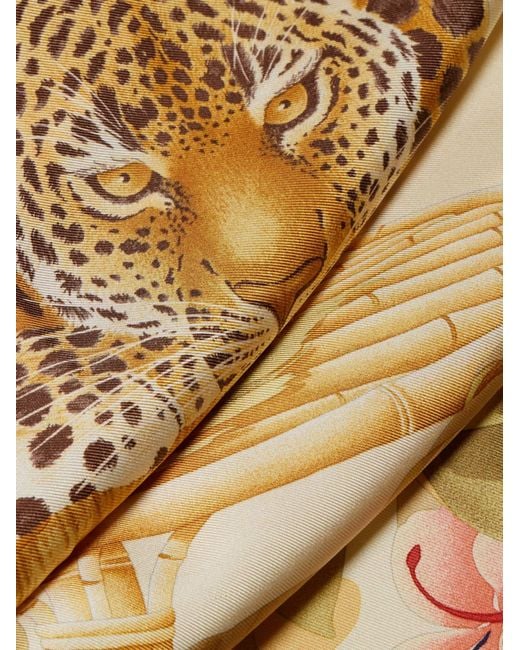 Ferragamo Metallic Jungle Print Silk Scarf