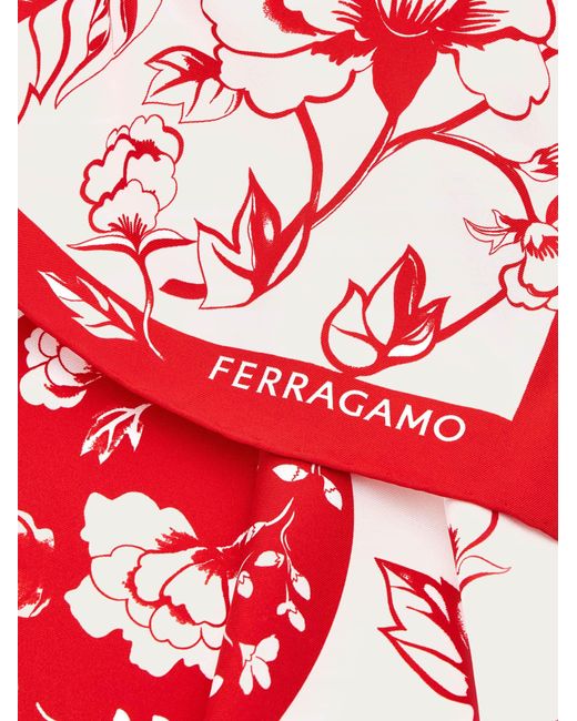 Ferragamo Red Dragon Print Silk Foulard
