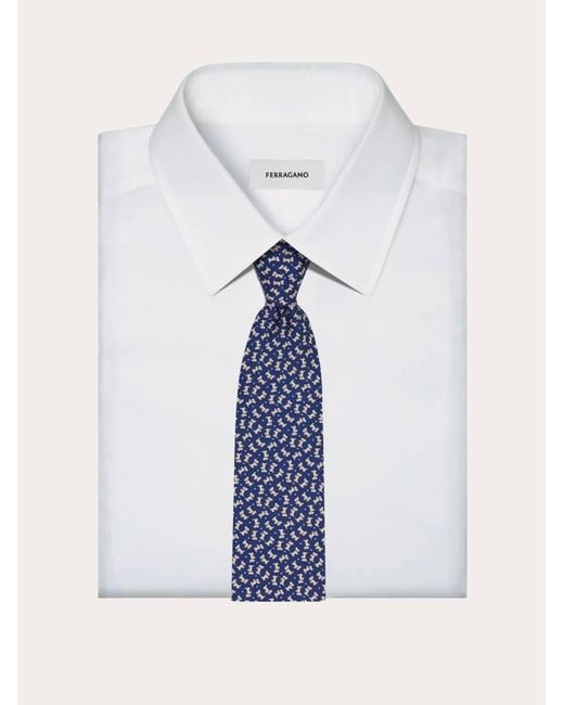 Ferragamo Blue Charlie Print Silk Tie for men