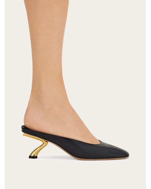 Ferragamo Black S-Shaped Heel Mule .5