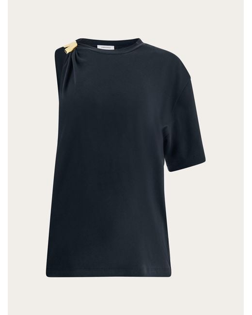 Ferragamo Blue Crew Neck T-Shirt With Golden Clip