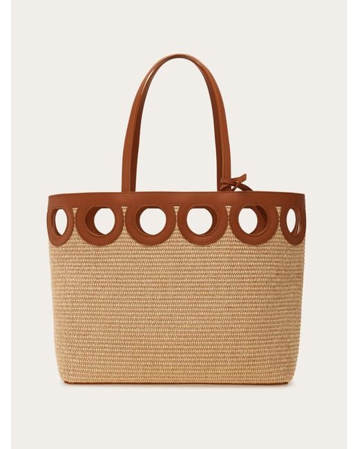 Ferragamo Natural Gancini Outline Tote Bag (L)