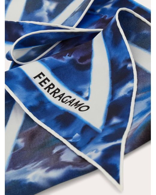 Ferragamo Blue Carnation Print Diamond Scarf