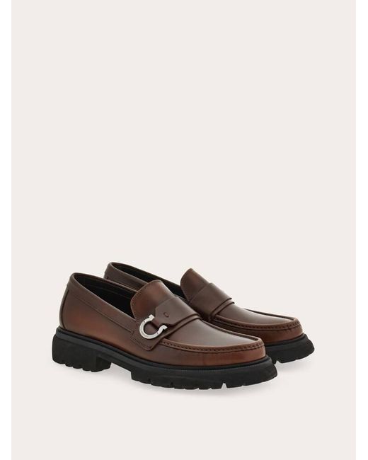Ferragamo White Loafer With Gancini Detail for men