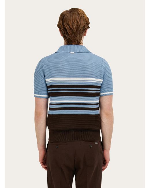 Ferragamo Blue Cotton Knit Polo Shirt for men