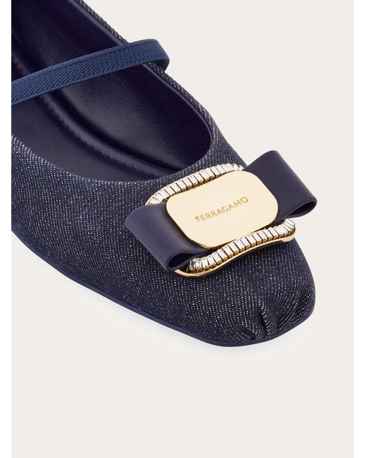 Ferragamo Blue New Vara Plate Ballet Flat