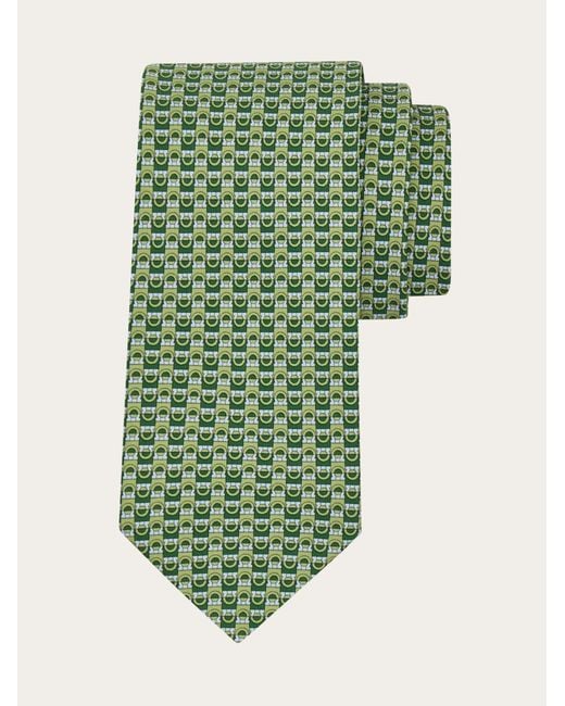 Ferragamo Green Gancini Bicolor Print Silk Tie for men