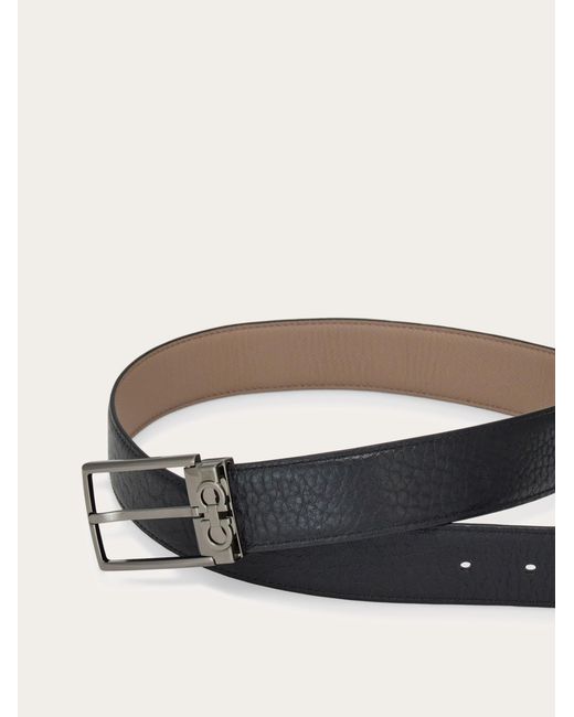 Ferragamo Natural Reversible And Adjustable Belt With Rectangular Buckle for men