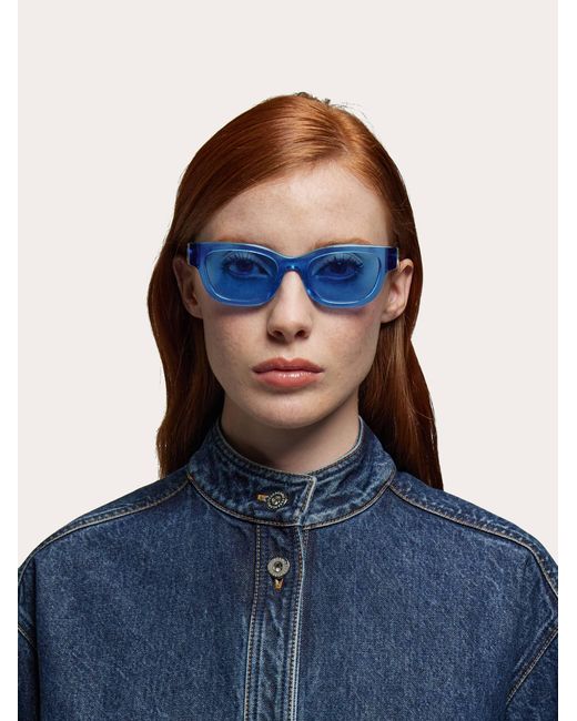 Ferragamo Blue Rectangular Frame Sunglasses