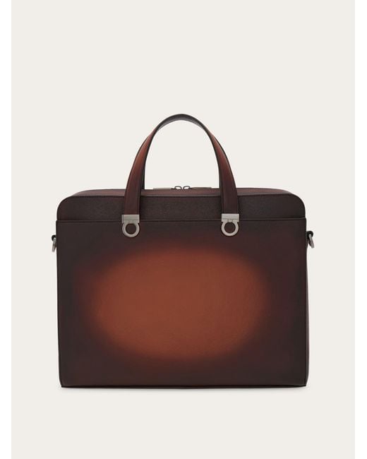 Ferragamo Brown Gancini Briefcase for men