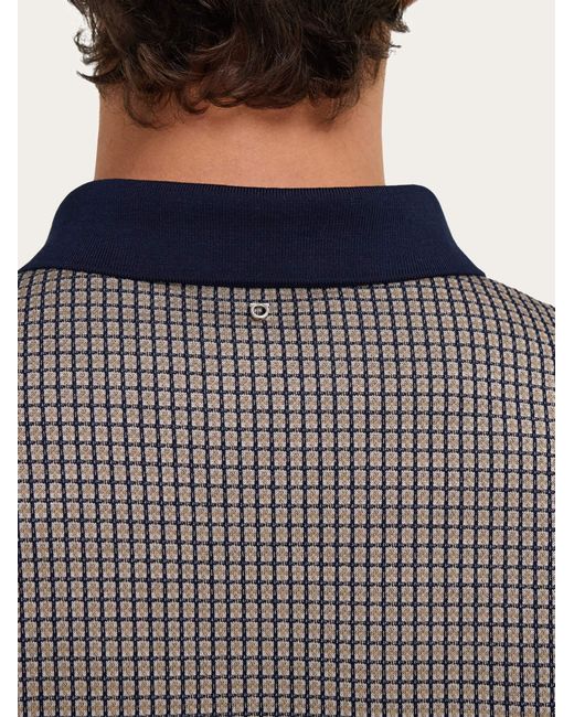 Ferragamo Gray Short Sleeve Micro Check Polo for men