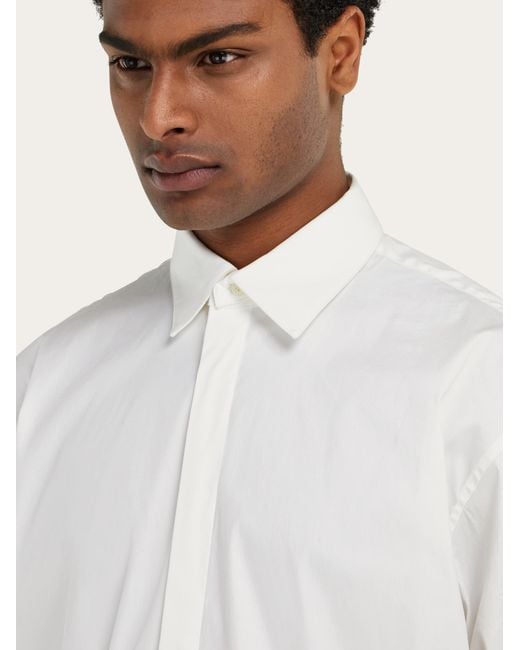Ferragamo White Stretch Poplin Cotton Shirt With Adjustable Collar for men