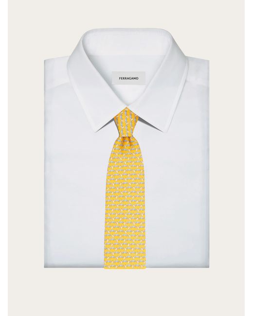 Ferragamo Yellow Race Print Silk Tie for men