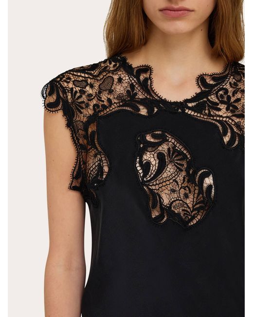 Ferragamo Black Silk Dress With Lace Detail