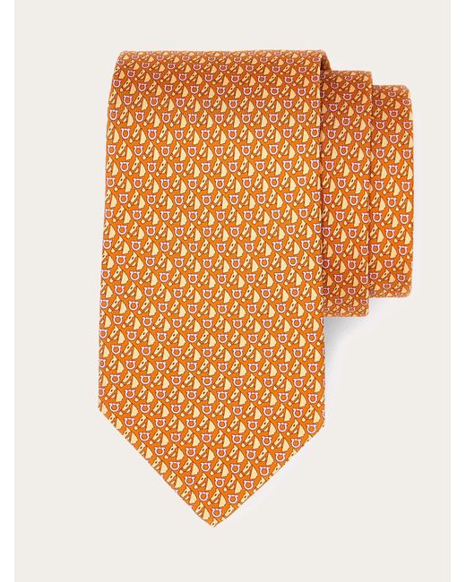 Ferragamo Orange Equestrian Print Silk Tie for men
