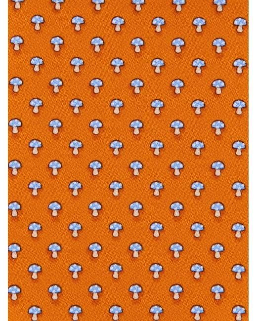 Ferragamo Orange Mushroom Print Silk Tie for men