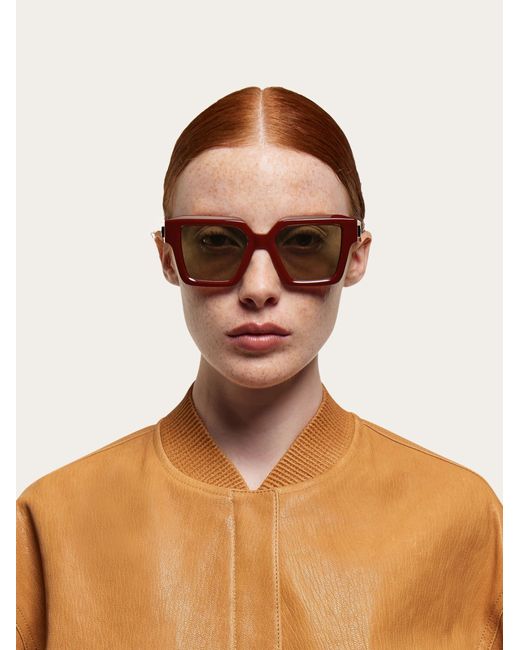 Ferragamo Pink Rectangular Frame Sunglasses
