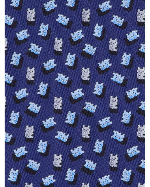 Ferragamo Blue Teddy Bear Print Silk Tie for men