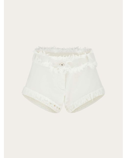 Ferragamo Natural Denim Shorts With Frayed Detail