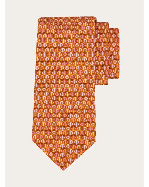 Hommes Cravate En Soie Imprimé Gancini Pois Ferragamo pour homme en coloris Orange