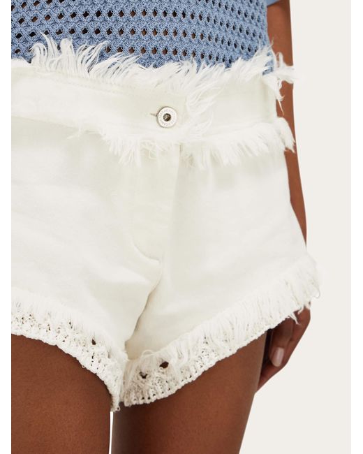 Ferragamo Natural Denim Shorts With Frayed Detail