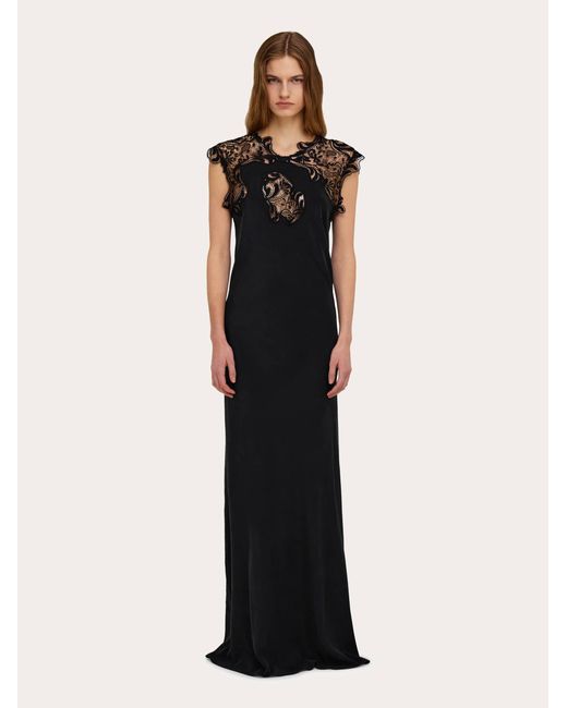Ferragamo Black Silk Dress With Lace Detail