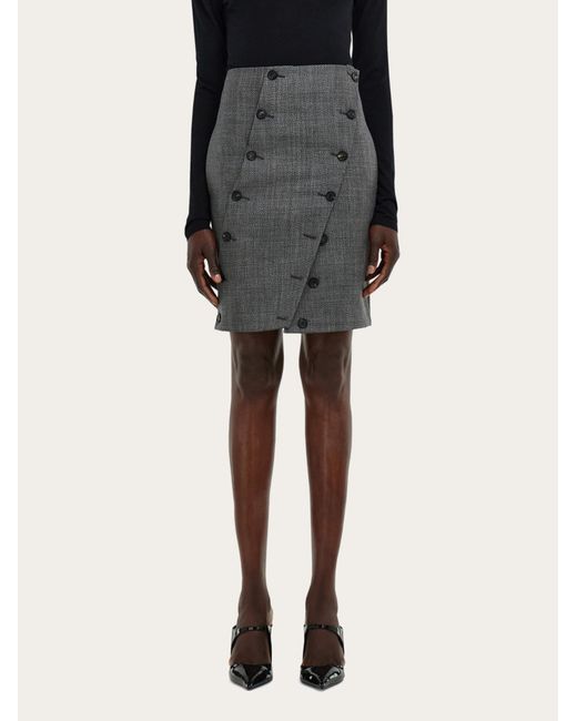 Ferragamo Gray Straight Cut Skirt With Button Detail