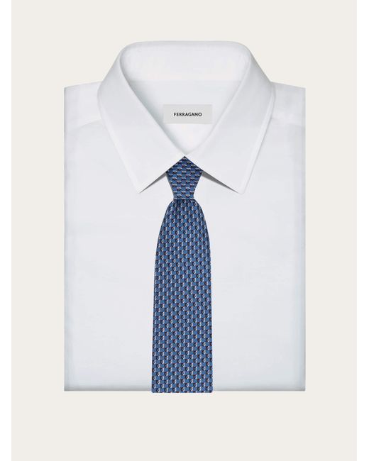 Ferragamo Blue Bicolor Gancini Jacquard Tie for men