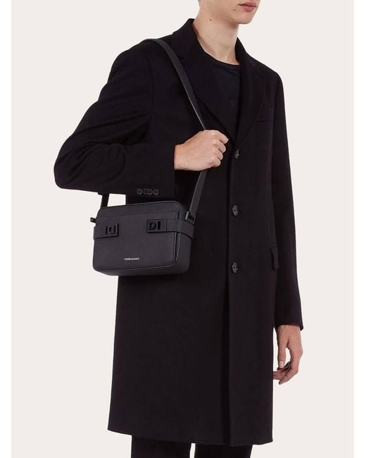 Ferragamo Black Shoulder Bag With Gancini Buckles for men