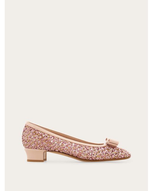 Ferragamo Pink Macramé Vara Bow Pump